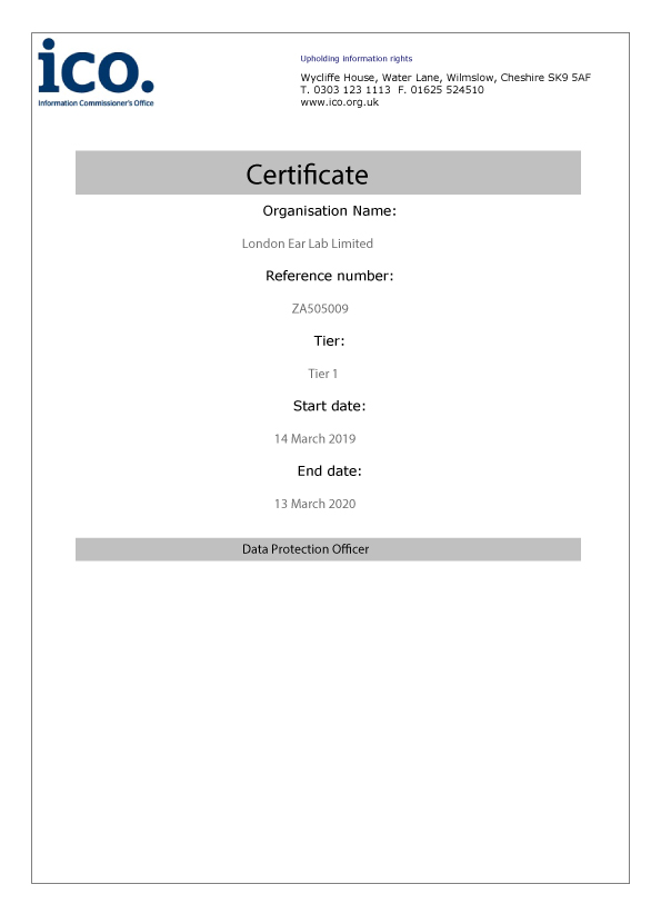 London Ear Labs - ICO Certificate London Ear Labs - ICO Certificate